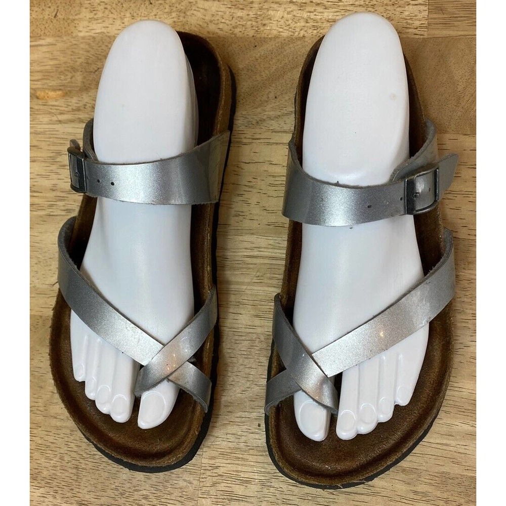 Birkenstock Betula Women’s Size 39/US 8N Silver Crossed Toe Loop Slide Sandal